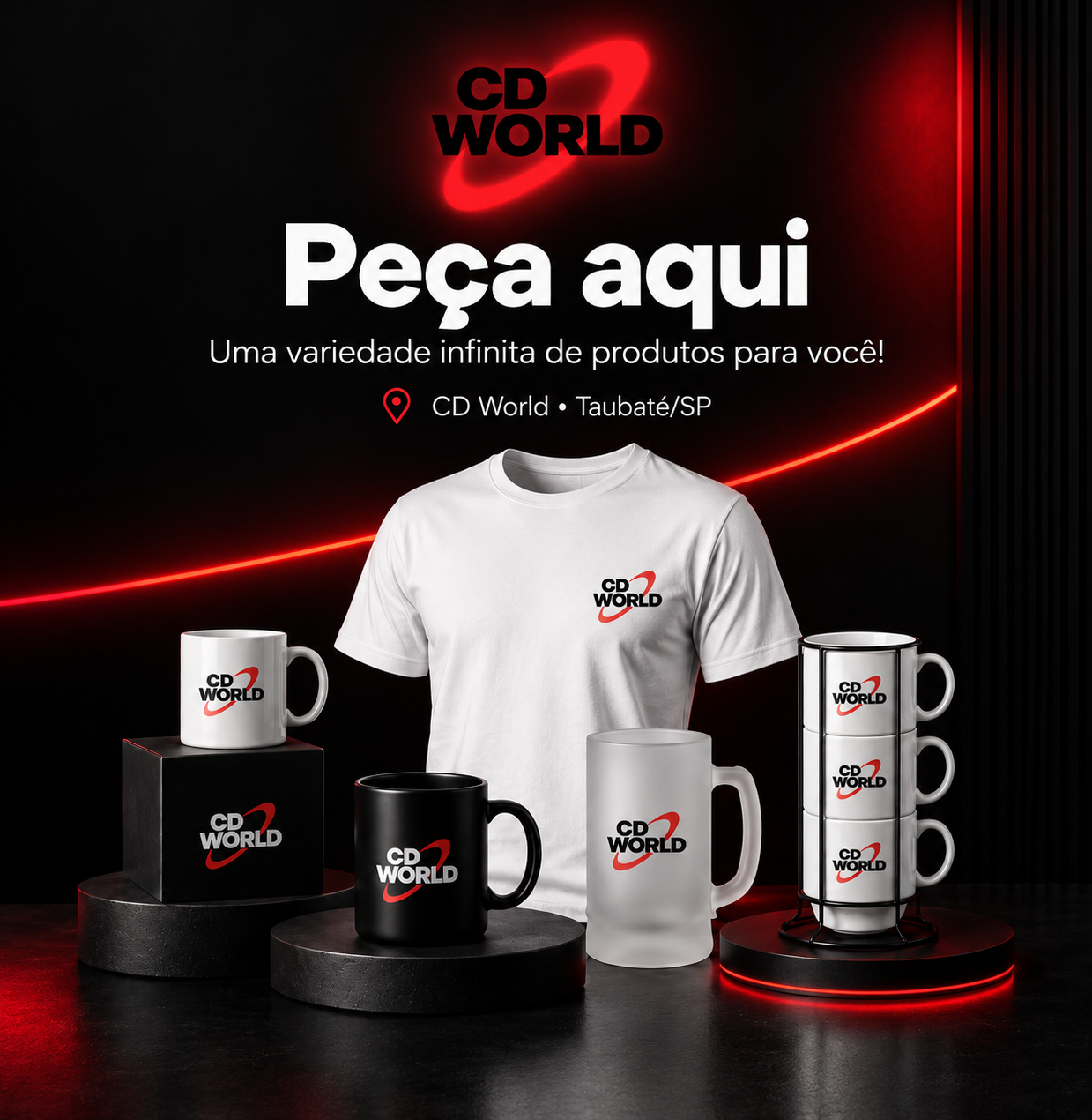 CD World, Taubaté/SP. Peça aqui: uma variedade infinita de produtos pra você. Personalize do seu jeito. Qualidade premium.